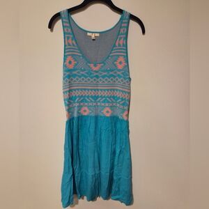 Skies Are Blue Turquoise and Coral Mini Dress Size Medium